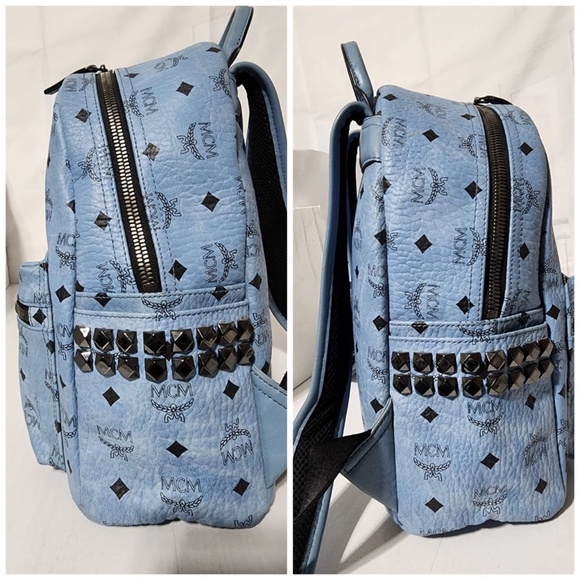 Authentic MCM Visetos Small Side Stud Stark Backpack Munich Blue - Picture 10 of 16